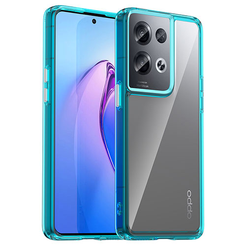 Silicone Transparent Frame Case Cover J01S for Oppo Reno8 Pro 5G Cyan