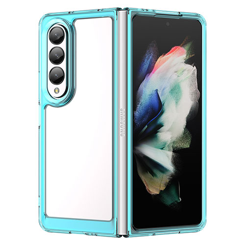 Silicone Transparent Frame Case Cover J01S for Samsung Galaxy Z Fold3 5G Cyan