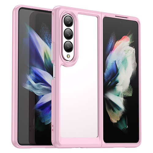 Silicone Transparent Frame Case Cover J02S for Samsung Galaxy Z Fold3 5G Pink