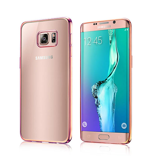 Silicone Transparent Frame Case for Samsung Galaxy S6 Edge SM-G925 Rose Gold