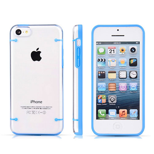 Silicone Transparent Matte Finish Frame Cover T01 for Apple iPhone 5C Blue