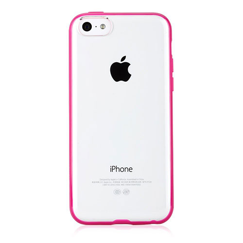 Silicone Transparent Matte Finish Gel Frame Cover T01 for Apple iPhone 5C Hot Pink