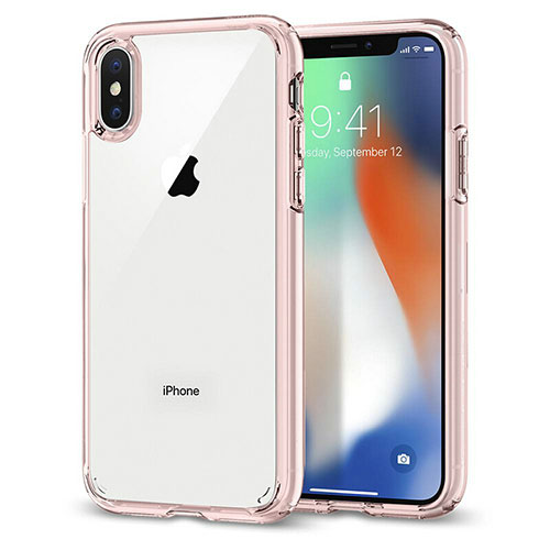 Silicone Transparent Mirror Frame Case 360 Degrees for Apple iPhone Xs Pink