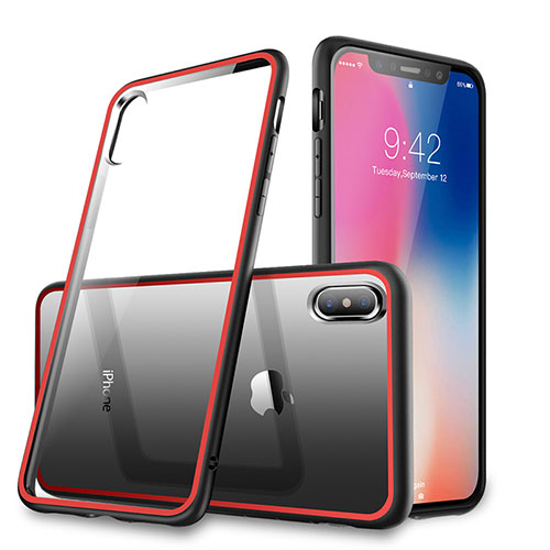 Silicone Transparent Mirror Frame Case 360 Degrees for Apple iPhone Xs Red and Black