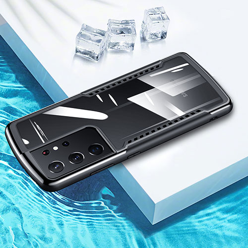 Silicone Transparent Mirror Frame Case 360 Degrees for Samsung Galaxy S21 Ultra 5G Black