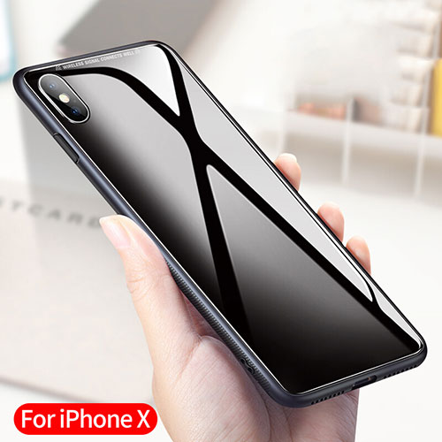 Silicone Transparent Mirror Frame Case 360 Degrees T04 for Apple iPhone Xs Black