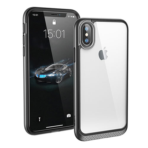 Silicone Transparent Mirror Frame Case 360 Degrees T08 for Apple iPhone X Black