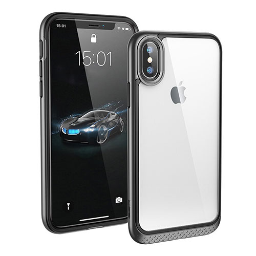 Silicone Transparent Mirror Frame Case 360 Degrees T08 for Apple iPhone Xs Max Black