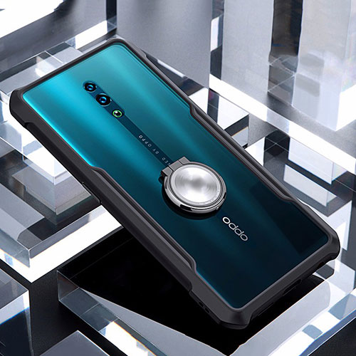 Silicone Transparent Mirror Frame Case 360 Degrees with Magnetic Finger Ring Stand for Oppo Reno Black