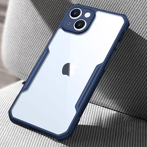 Silicone Transparent Mirror Frame Case Cover for Apple iPhone 14 Plus Blue
