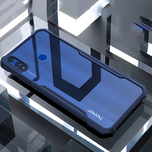 Silicone Transparent Mirror Frame Case Cover for Huawei Honor V10 Lite Blue