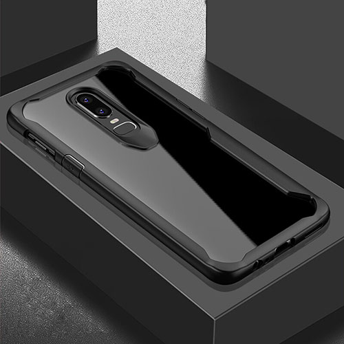 Silicone Transparent Mirror Frame Case Cover for OnePlus 6T Black