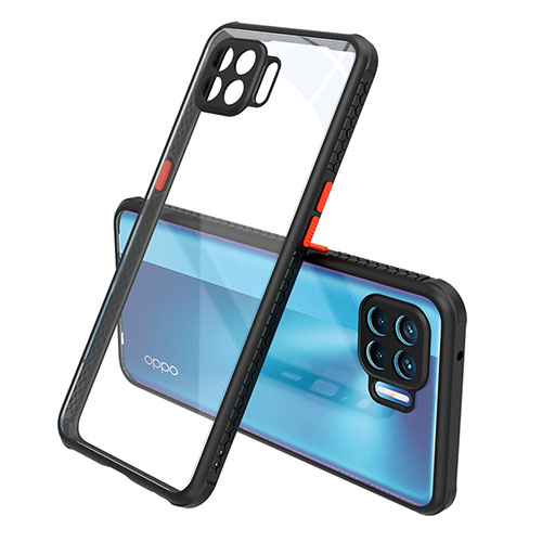 Silicone Transparent Mirror Frame Case Cover for Oppo Reno4 F Black