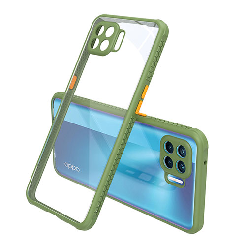 Silicone Transparent Mirror Frame Case Cover for Oppo Reno4 F Green