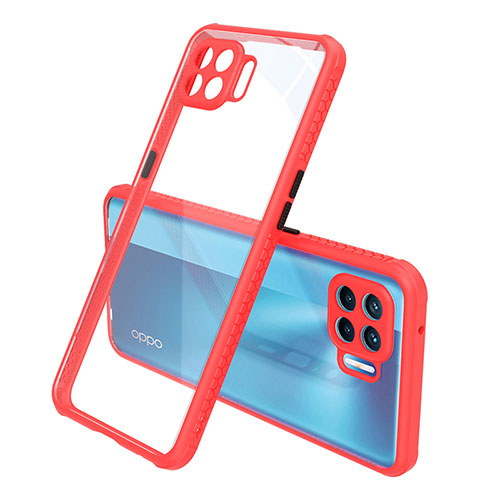 Silicone Transparent Mirror Frame Case Cover for Oppo Reno4 F Red