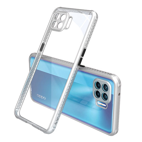 Silicone Transparent Mirror Frame Case Cover for Oppo Reno4 F Silver