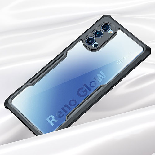 Silicone Transparent Mirror Frame Case Cover for Oppo Reno4 Pro 5G Black