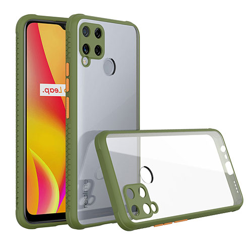 Silicone Transparent Mirror Frame Case Cover for Realme C15 Green