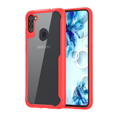 Silicone Transparent Mirror Frame Case Cover for Samsung Galaxy A11 Red