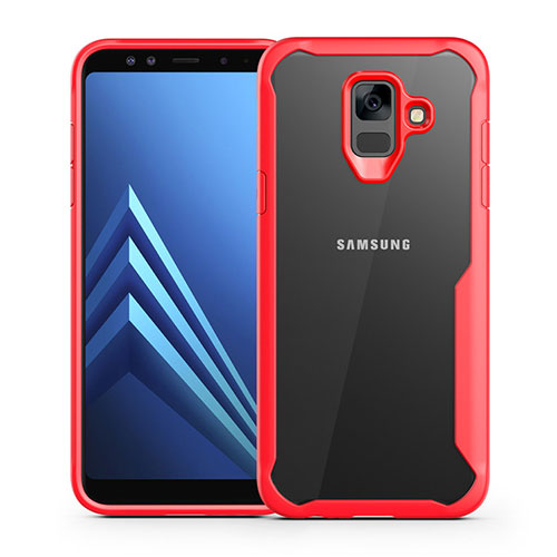 Silicone Transparent Mirror Frame Case Cover for Samsung Galaxy A6 (2018) Red