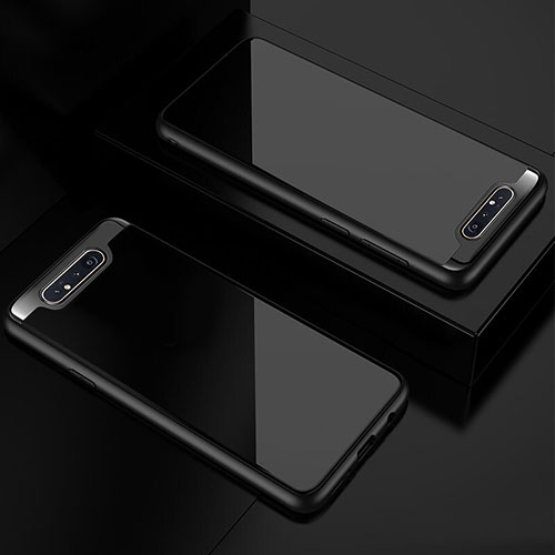 Silicone Transparent Mirror Frame Case Cover for Samsung Galaxy A90 4G Black