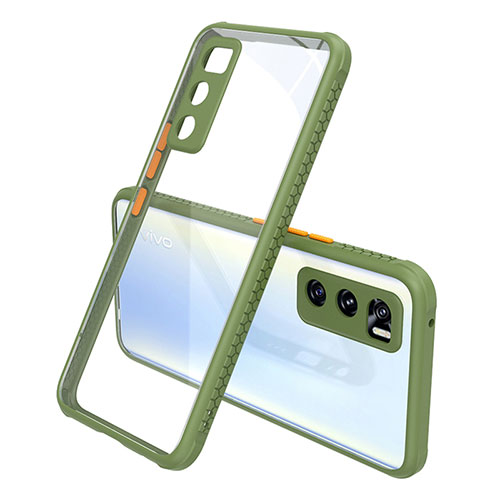 Silicone Transparent Mirror Frame Case Cover for Vivo V20 SE Army green