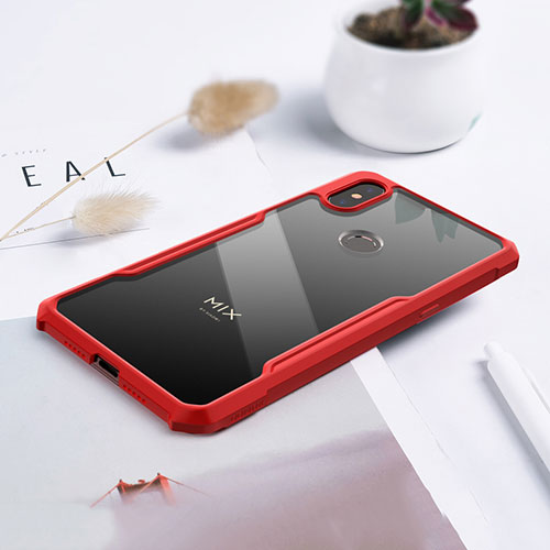 Silicone Transparent Mirror Frame Case Cover for Xiaomi Mi Mix 3 Red