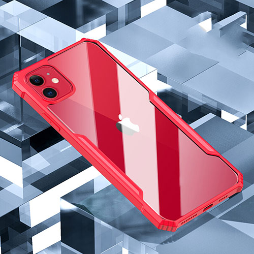 Silicone Transparent Mirror Frame Case Cover H01 for Apple iPhone 11 Red