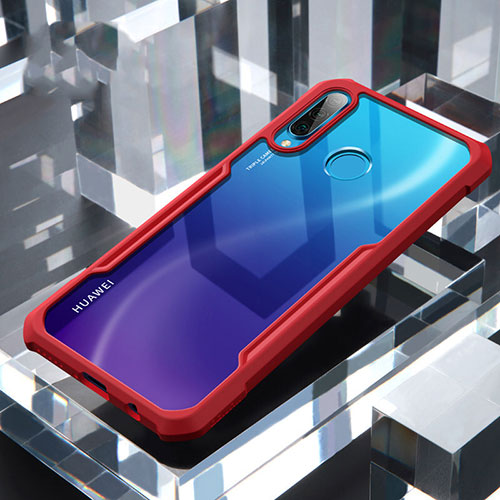 Silicone Transparent Mirror Frame Case Cover H01 for Huawei P30 Lite Red
