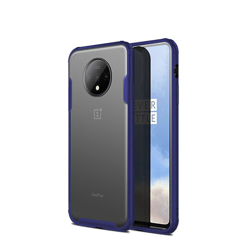 Silicone Transparent Mirror Frame Case Cover H01 for OnePlus 7T Blue