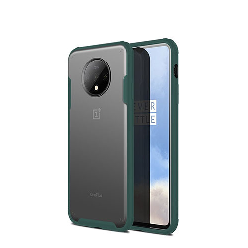Silicone Transparent Mirror Frame Case Cover H01 for OnePlus 7T Green