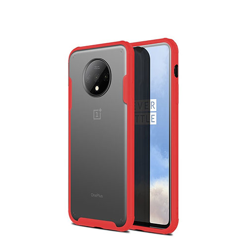 Silicone Transparent Mirror Frame Case Cover H01 for OnePlus 7T Red