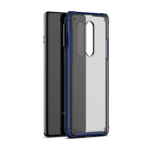 Silicone Transparent Mirror Frame Case Cover H01 for OnePlus 8 Blue