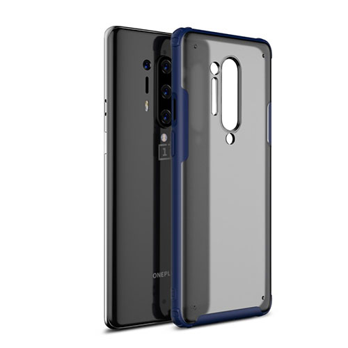 Silicone Transparent Mirror Frame Case Cover H01 for OnePlus 8 Pro Blue