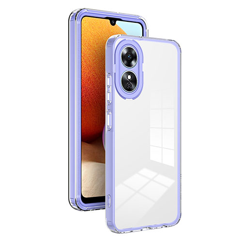 Silicone Transparent Mirror Frame Case Cover H01P for Oppo A17 Purple