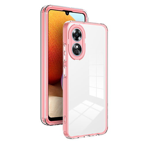 Silicone Transparent Mirror Frame Case Cover H01P for Oppo A17 Rose Gold