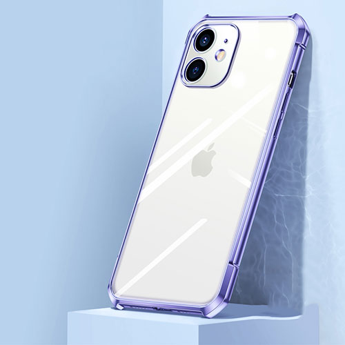 Silicone Transparent Mirror Frame Case Cover H02 for Apple iPhone 12 Clove Purple