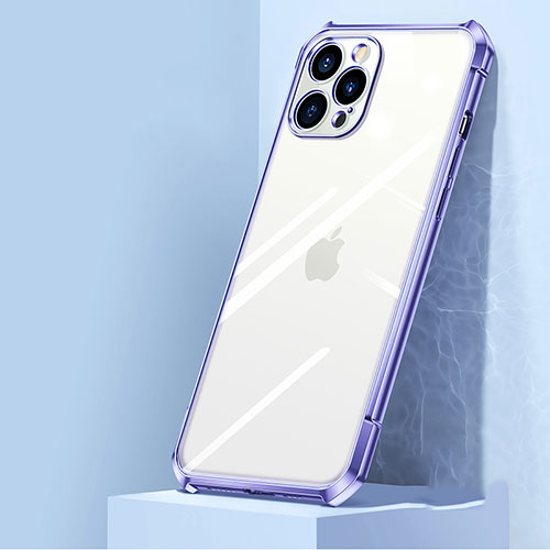 Silicone Transparent Mirror Frame Case Cover H02 for Apple iPhone 12 Pro Max Clove Purple