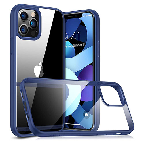 Silicone Transparent Mirror Frame Case Cover H04 for Apple iPhone 12 Pro Blue