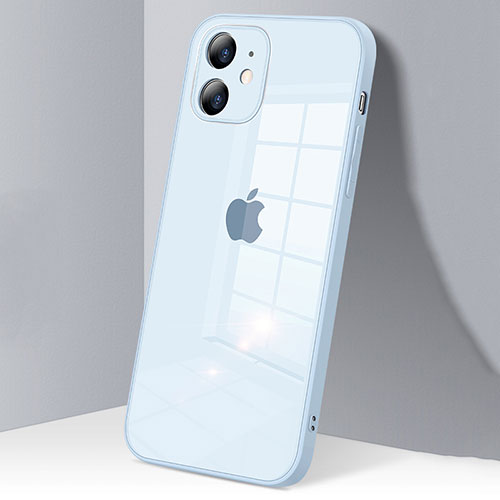 Silicone Transparent Mirror Frame Case Cover H06 for Apple iPhone 12 Mint Blue