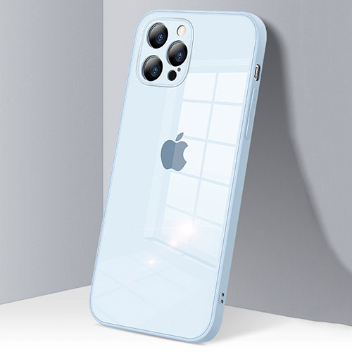 Silicone Transparent Mirror Frame Case Cover H06 for Apple iPhone 12 Pro Max Mint Blue