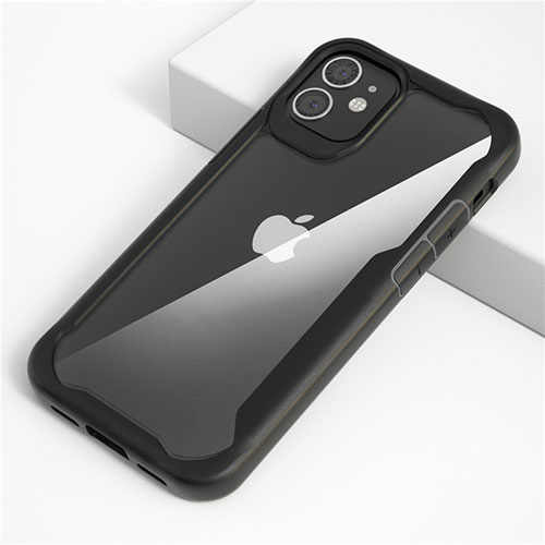 Silicone Transparent Mirror Frame Case Cover M01 for Apple iPhone 12 Black