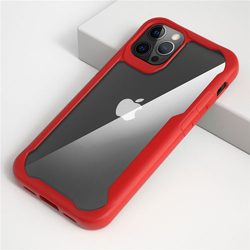 Silicone Transparent Mirror Frame Case Cover M01 for Apple iPhone 12 Pro Max Red
