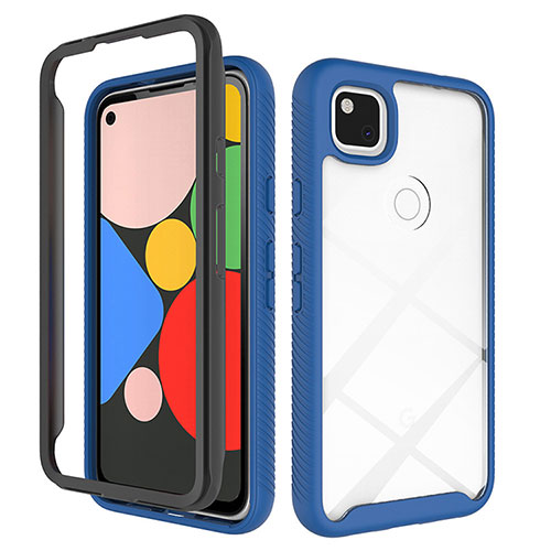 Silicone Transparent Mirror Frame Case Cover M01 for Google Pixel 4a Blue