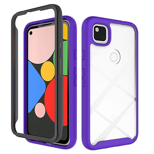 Silicone Transparent Mirror Frame Case Cover M01 for Google Pixel 4a Purple