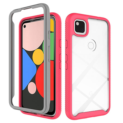 Silicone Transparent Mirror Frame Case Cover M01 for Google Pixel 4a Red