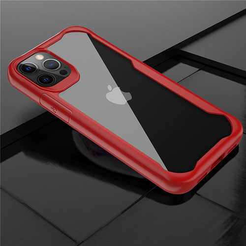 Silicone Transparent Mirror Frame Case Cover M02 for Apple iPhone 12 Pro Red