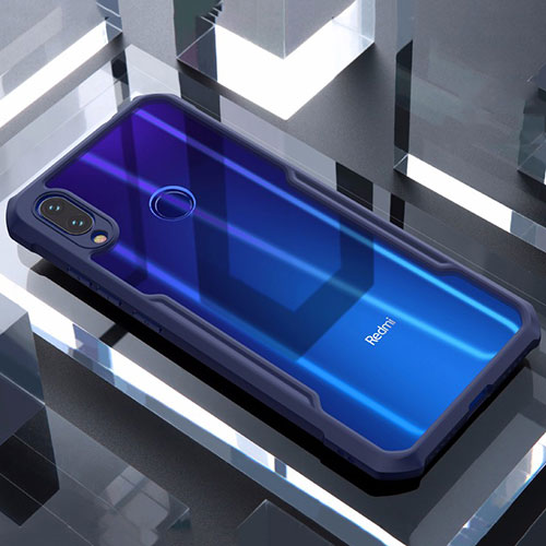 Silicone Transparent Mirror Frame Case Cover M03 for Xiaomi Redmi Note 7 Pro Blue