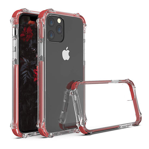 Silicone Transparent Mirror Frame Case Cover M04 for Apple iPhone 11 Pro Max Red