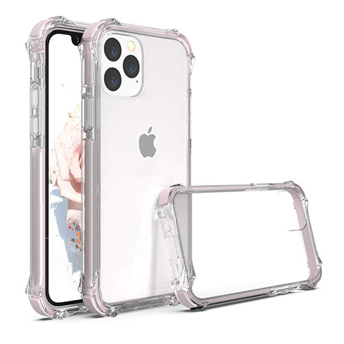 Silicone Transparent Mirror Frame Case Cover M04 for Apple iPhone 11 Pro Max Rose Gold